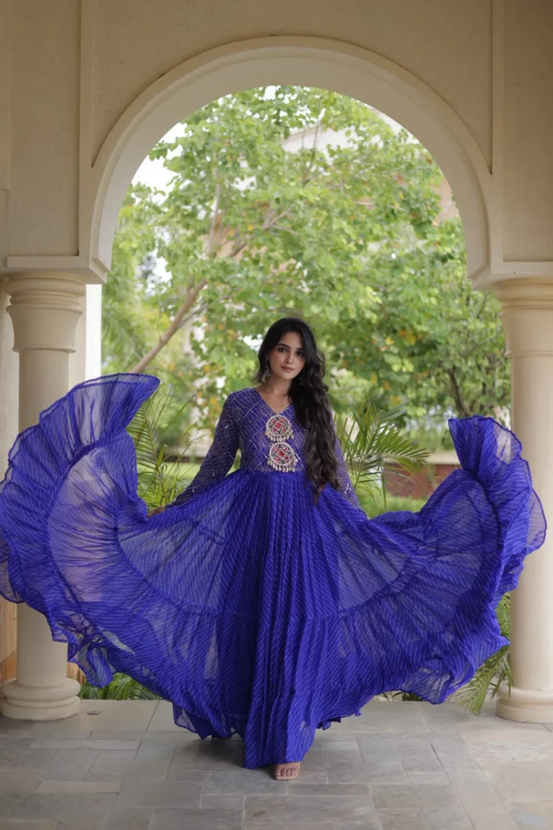 Ka 1275 Faux Georgette Laheriya Print Work Navratri Gown